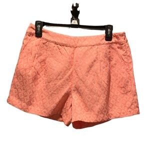 Buttons Embroidered High Rise Diamond Print Shorts Medium Salmon